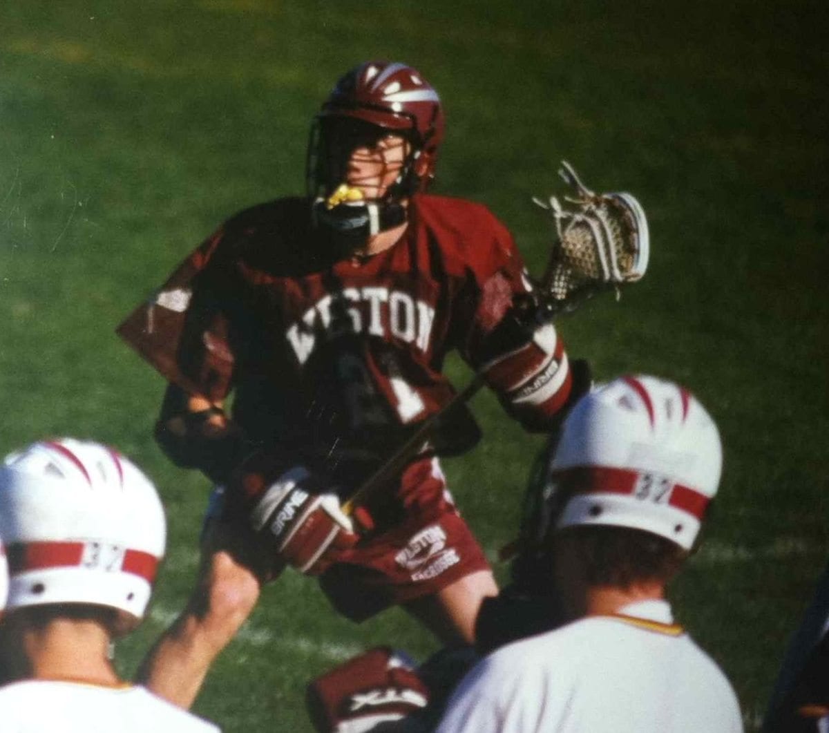 Connor playing for Weston against Concord-Carlisle in 1999. Power cradle. lacrosse