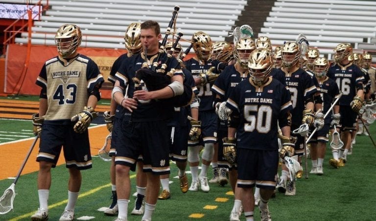 notre dame may lacrosse bagpipes earth shattering