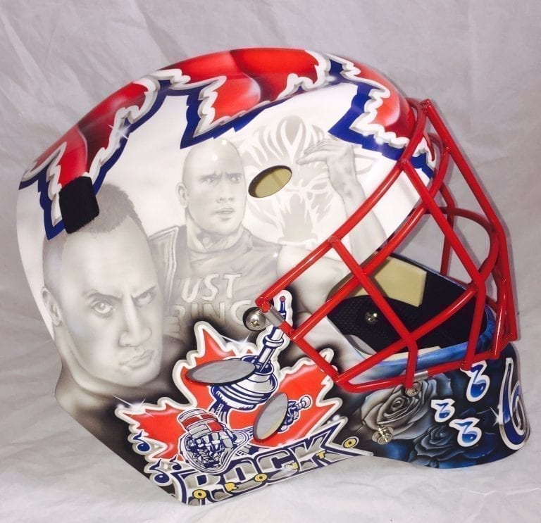 Nick Rose's new rock goalie helmet