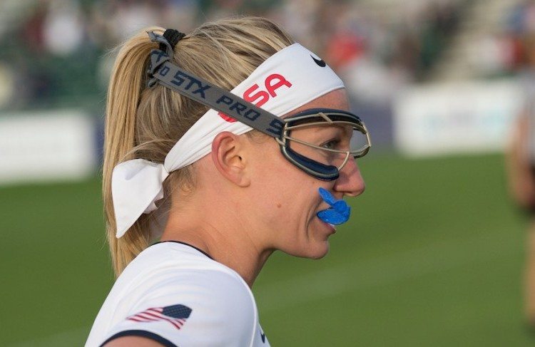 USA's Laura Zimmermann during their semi-final at the 2017 FIL Rathbones Women's Lacrosse World Cup, at Surrey Sports Park, Guildford, Surrey, UK, 20th July 2017.